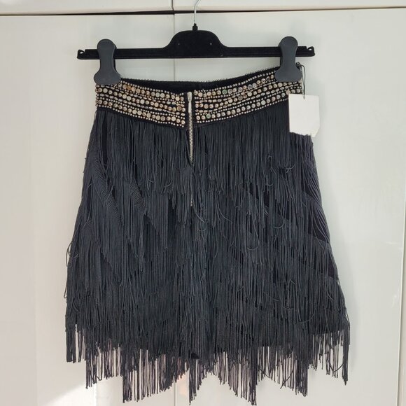 Zara black fringe miniskirt with embellished waist size XS NWT - Picture 3 of 6